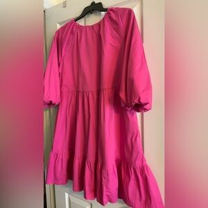 Chico’s Bright Pink Tiered Babydoll Dress – 3/4 Sleeve, Lightweight Cotton Blend